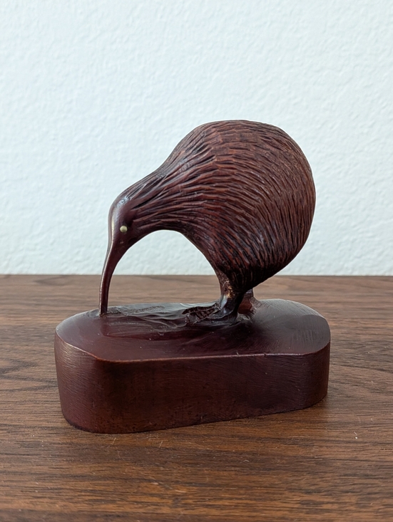 Vintage Other - Vintage Hand Carved Wooden Kiwi Bird w/ Brass Eyes Tawa, New Zealand 3.75 in